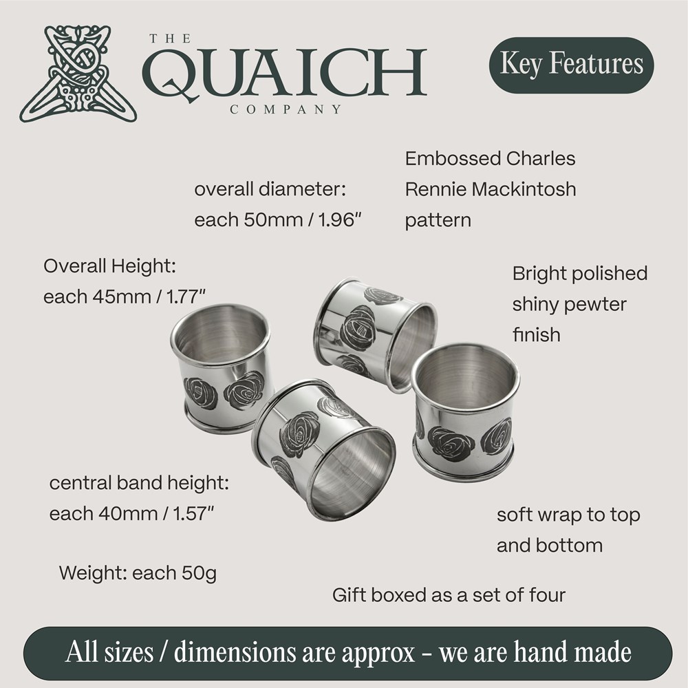 Charles Rennie Mackintosh Four Pewter Napkin Rings