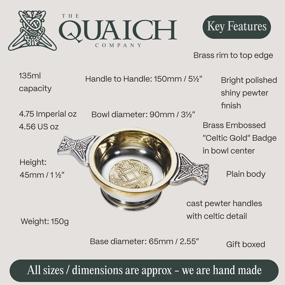 Celtic Gold Small Pewter And Brass Quaich