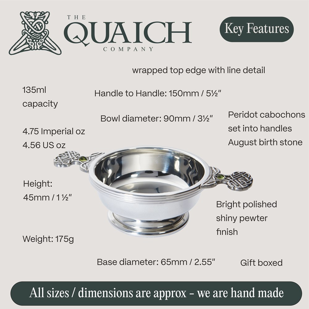 August Birthstone Pewter Quaich With Peridot Stones August Birthstone Pewter Quaich With Peridot Stones