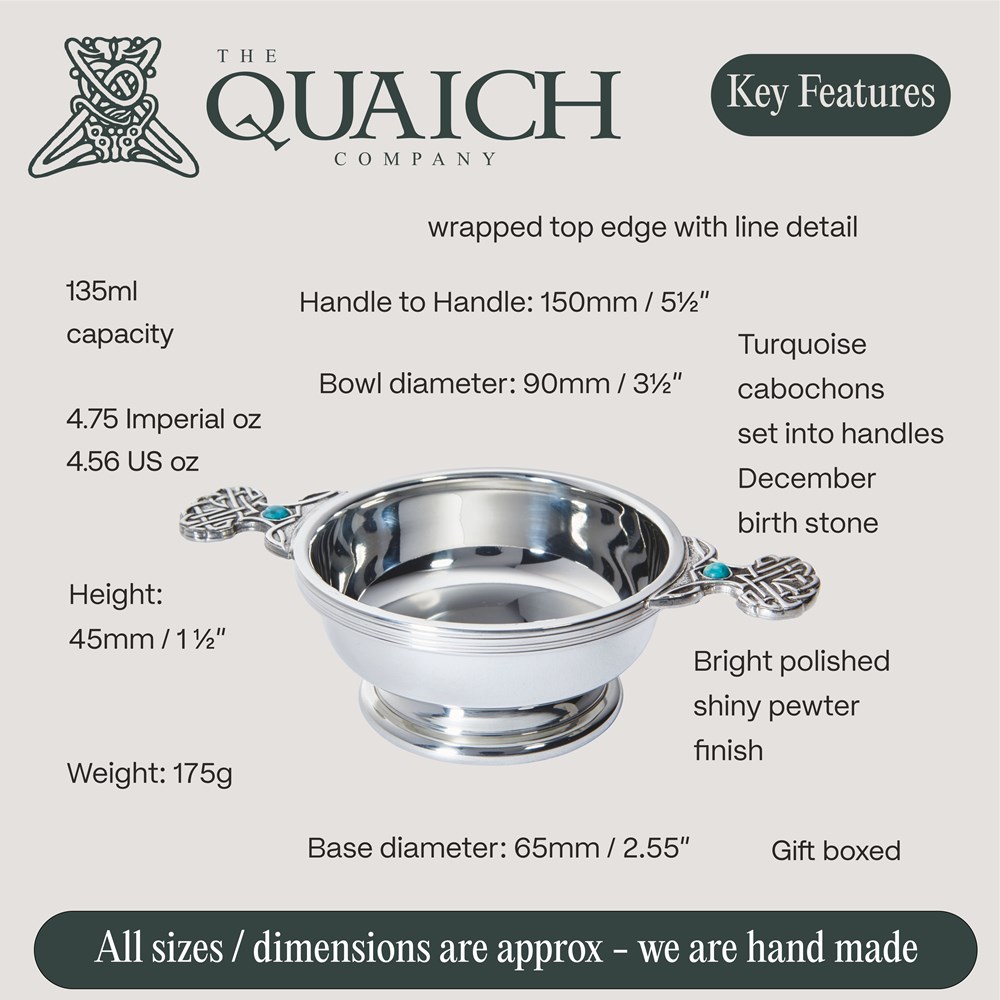 December Birthstone Pewter Quaich With Turquoise Stones December Birthstone Pewter Quaich With Turquoise Stones