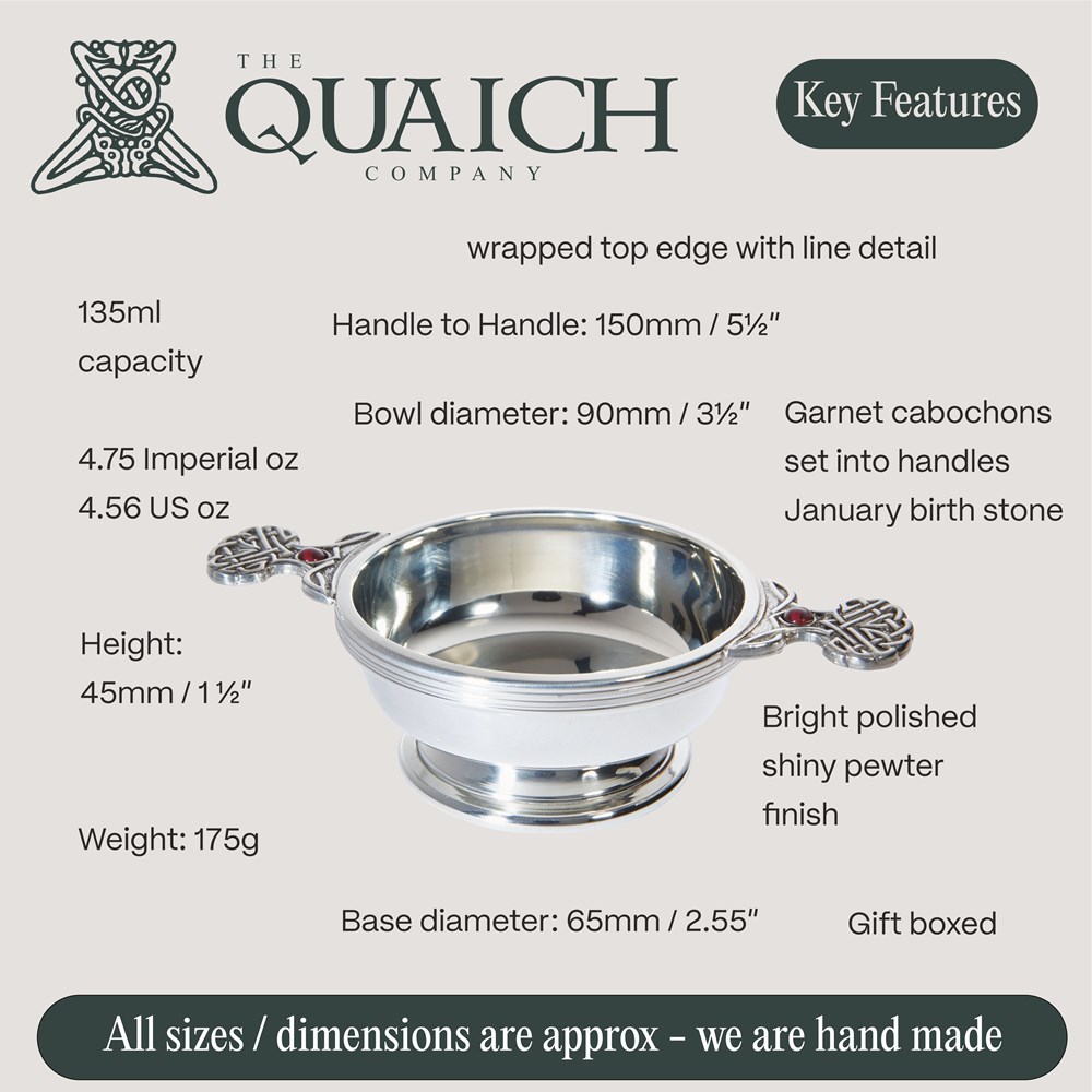 January Birthstone Pewter Quaich With Garnet Stones January Birthstone Pewter Quaich With Garnet Stones
