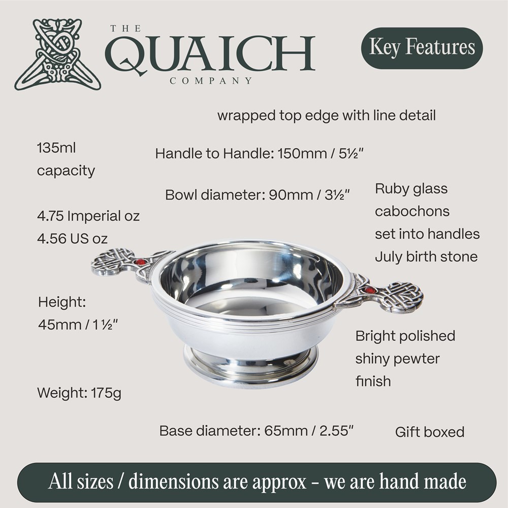 July Birthstone Pewter Quaich With Ruby Stones