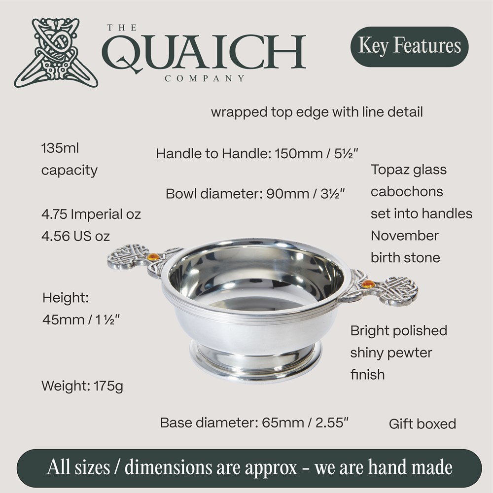 November Birthstone Pewter Quaich With Topaz Stones November Birthstone Pewter Quaich With Topaz Stones