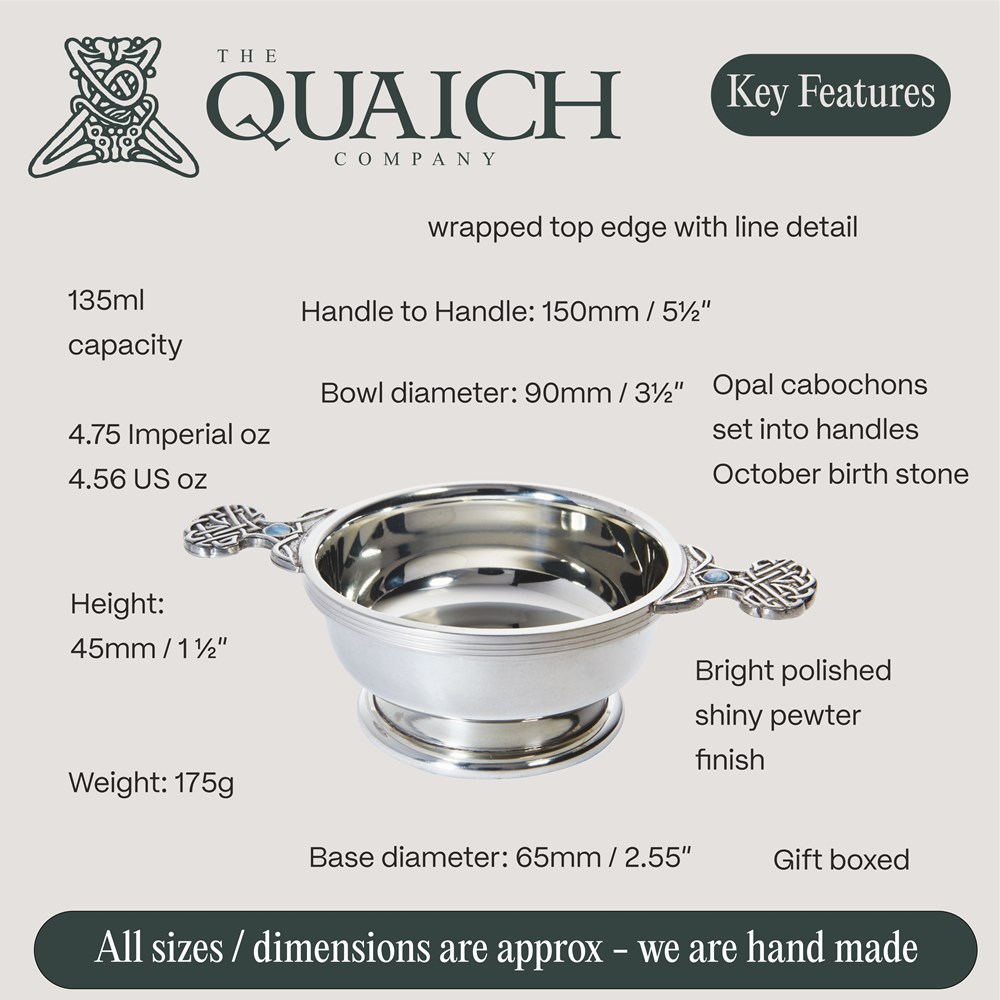 October Birthstone Pewter Quaich With Opal Stones October Birthstone Pewter Quaich With Opal Stones
