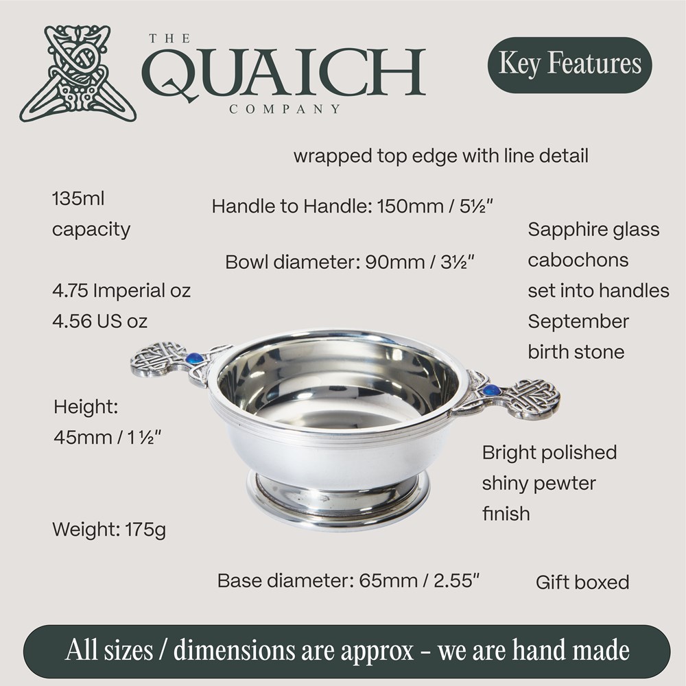 September Birthstone Pewter Quaich With Saphire Stones