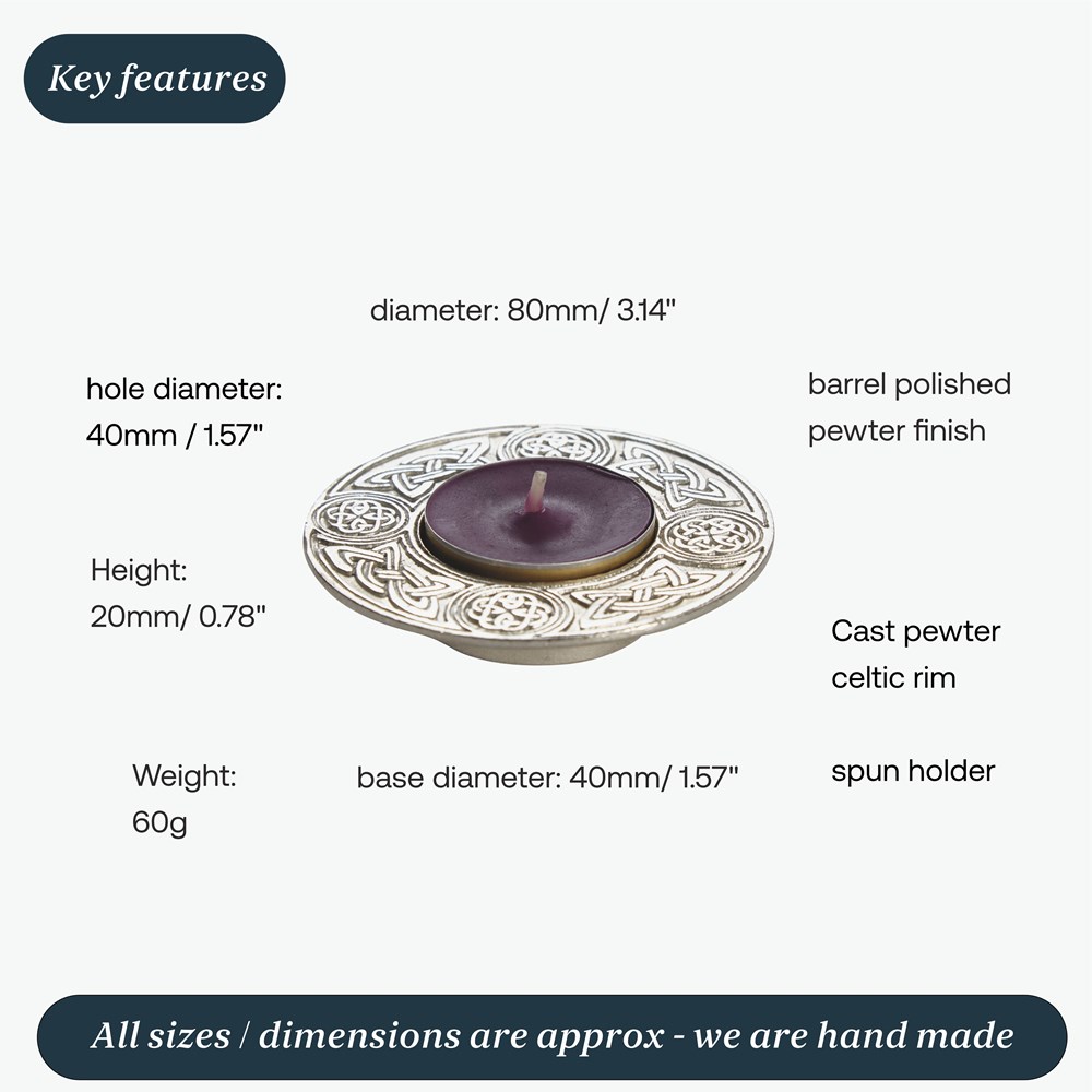 Round Celtic Cast Pewter T-Lite Candle Holder Round Celtic Cast Pewter T-Lite Candle Holder