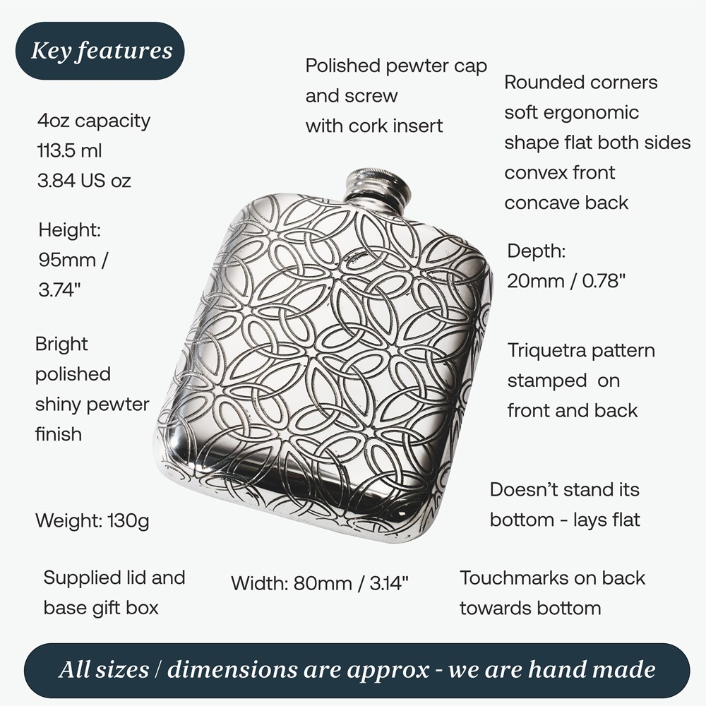 Triquetra 4oz Pewter Pocket Flask Triquetra 4oz Pewter Pocket Flask