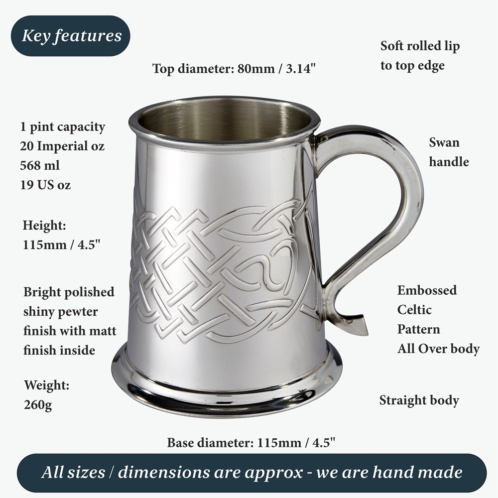 Islay Celtic Embossed One Pint Pewter Tankard Islay Celtic Embossed One Pint Pewter Tankard