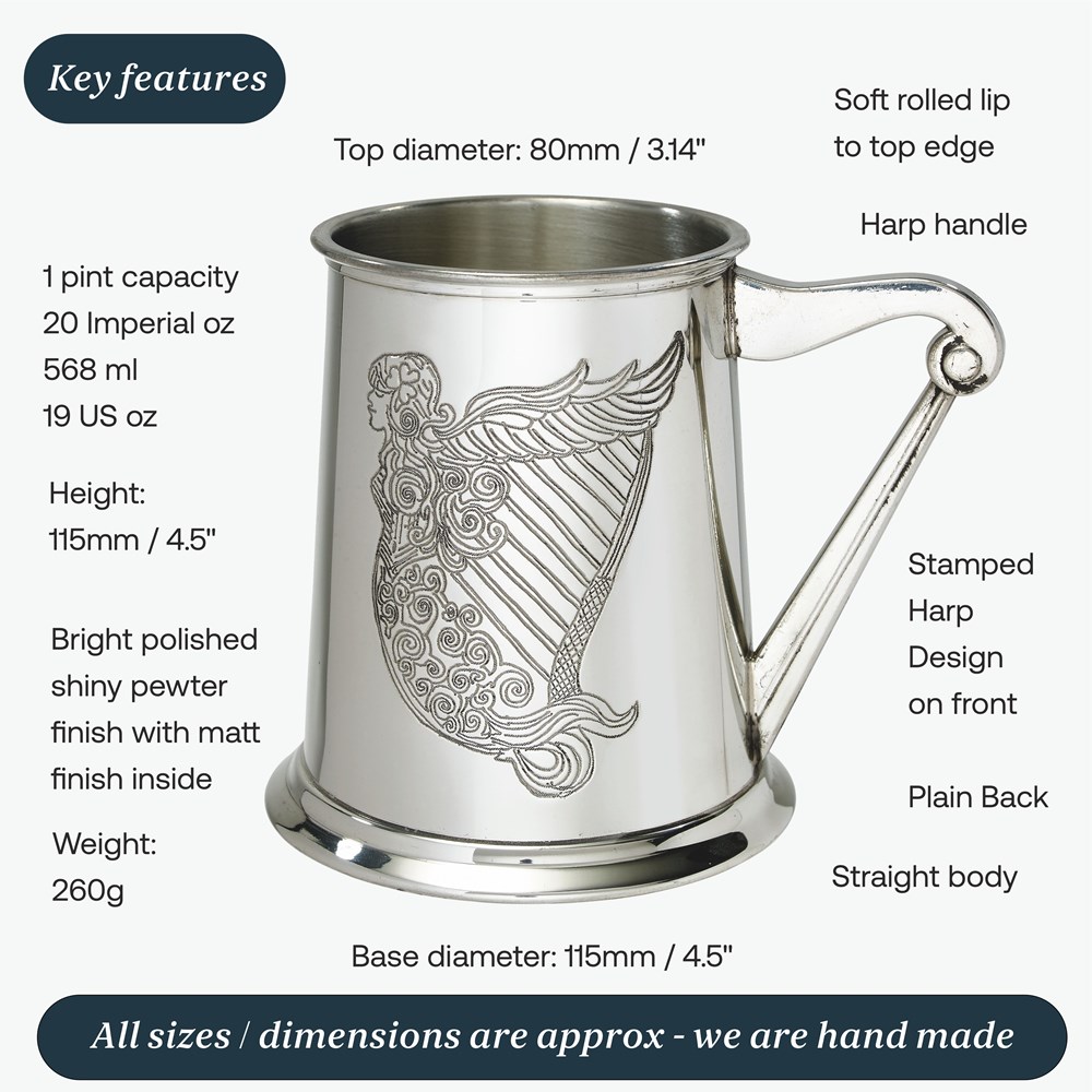 Irish Harp One Pint Pewter Tankard Irish Harp One Pint Pewter Tankard