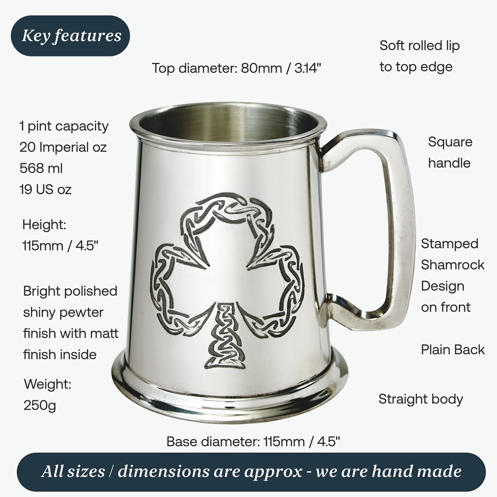 Shamrock One Pint Pewter Tankard Shamrock One Pint Pewter Tankard
