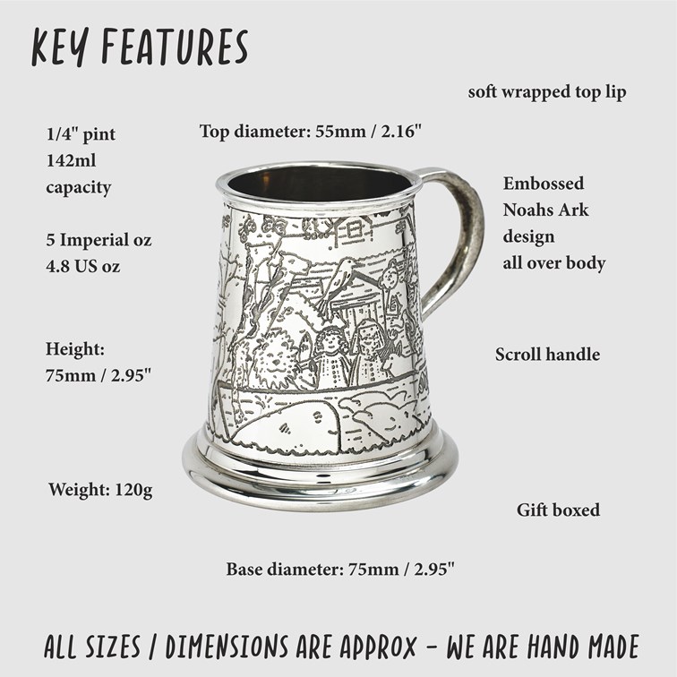 Noahs Ark Quarter Pint Pewter Baby Mug Noahs Ark Quarter Pint Pewter Baby Mug