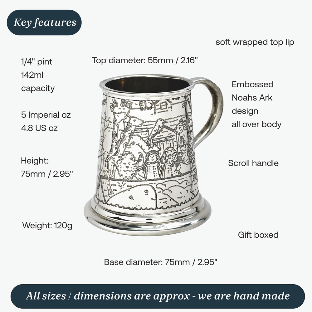 Noahs Ark Quarter Pint Pewter Baby Mug Noahs Ark Quarter Pint Pewter Baby Mug