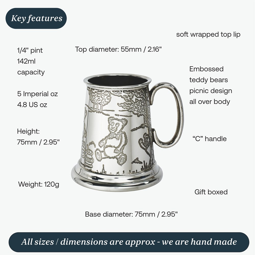Teddy Bears Picnic Pewter Quarter Pint Baby Mug Teddy Bears Picnic Pewter Quarter Pint Baby Mug
