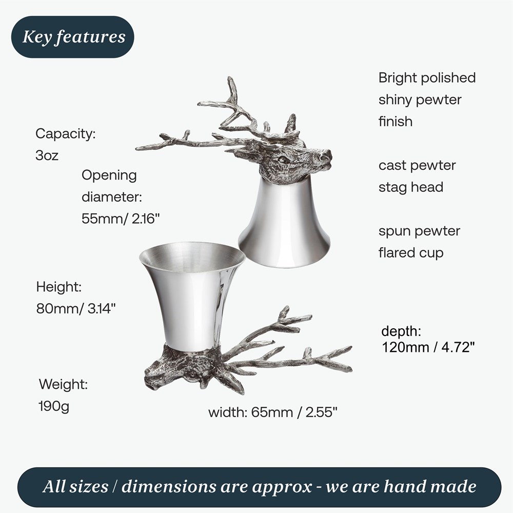 3oz Stag Head Pewter Jigger Cup 3oz Stag Head Pewter Jigger Cup