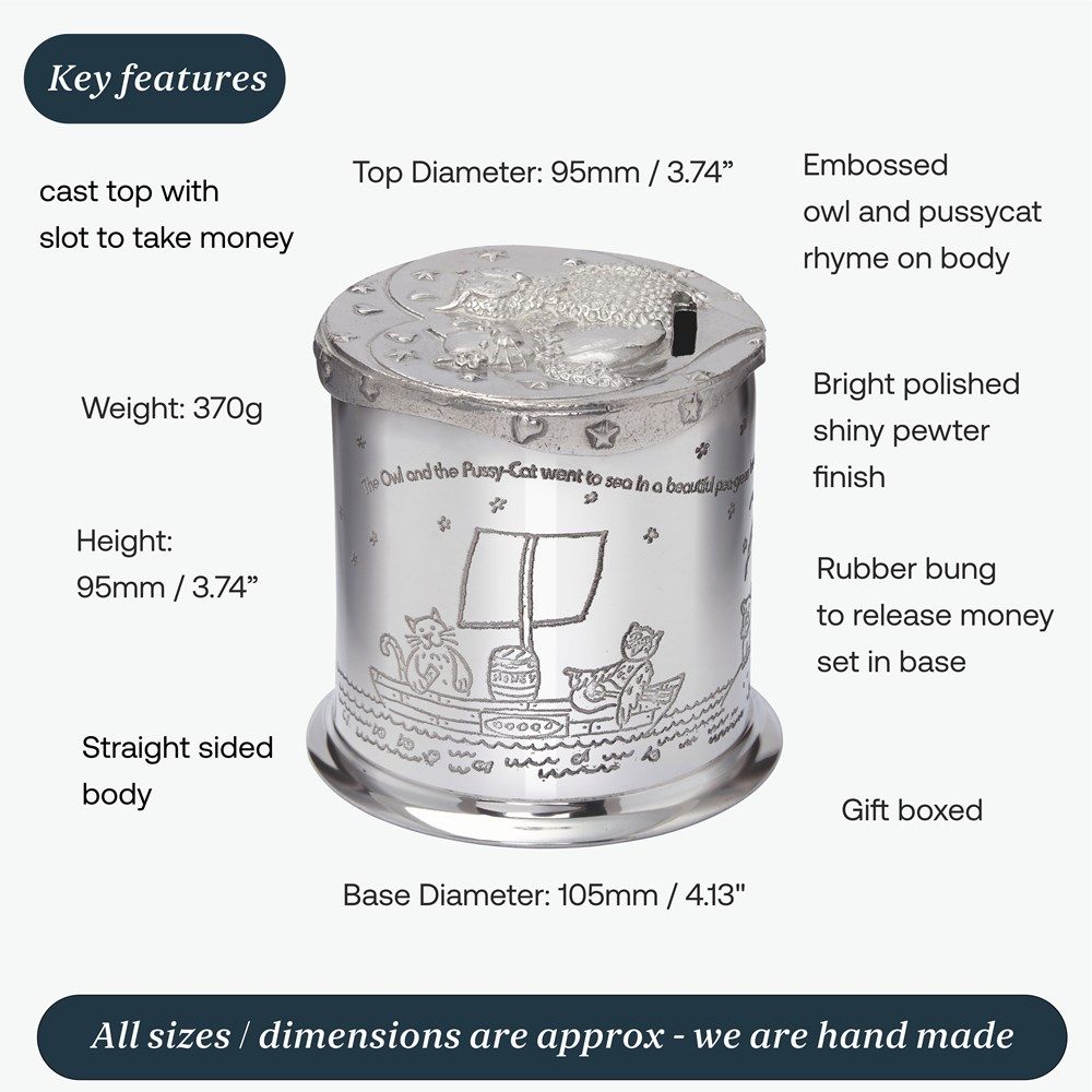 Owl And Pussycat Pewter Money Box Owl And Pussycat Pewter Money Box
