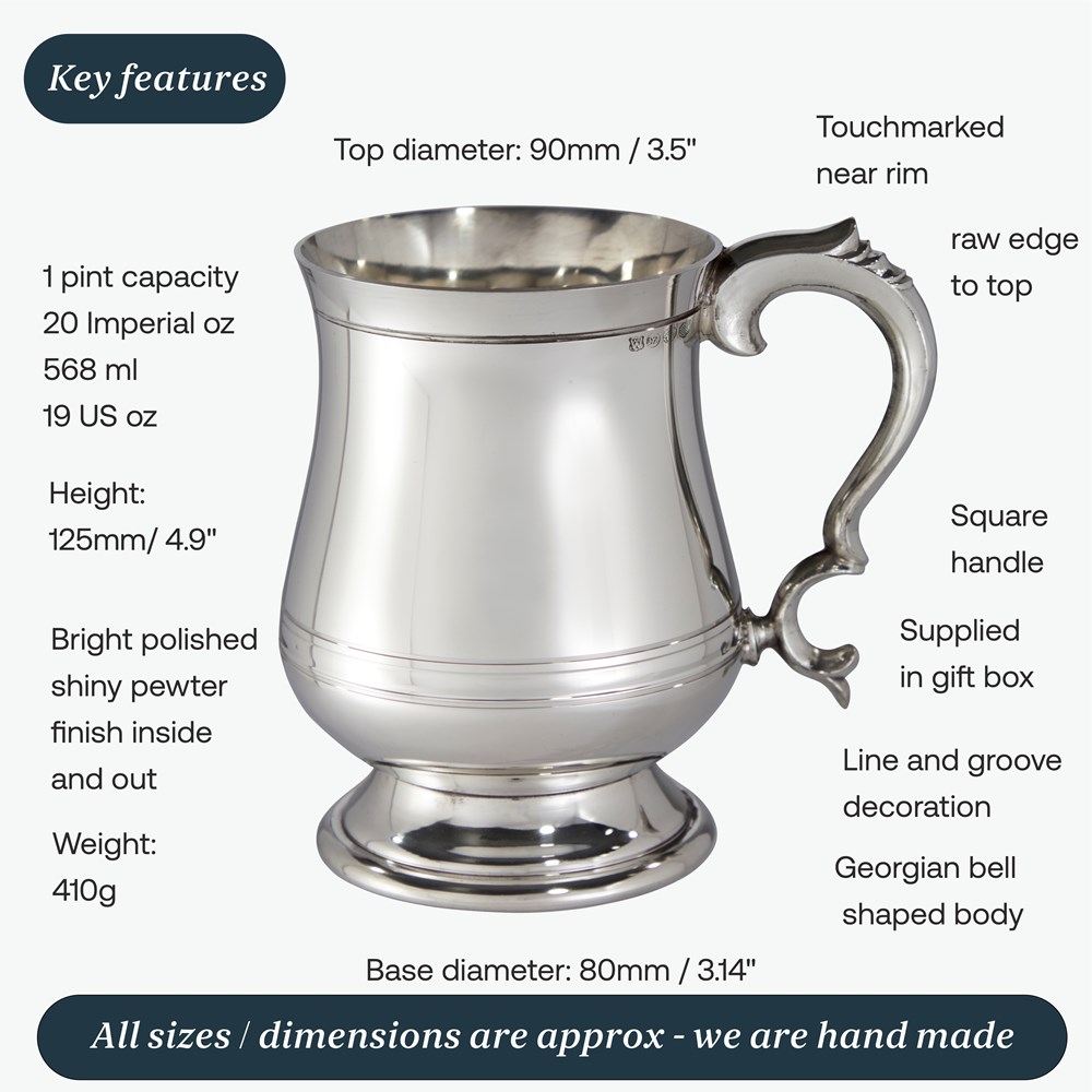 Extra Heavy X Range Pewter Georgian One Pint Tankard Extra Heavy X Range Pewter Georgian One Pint Tankard