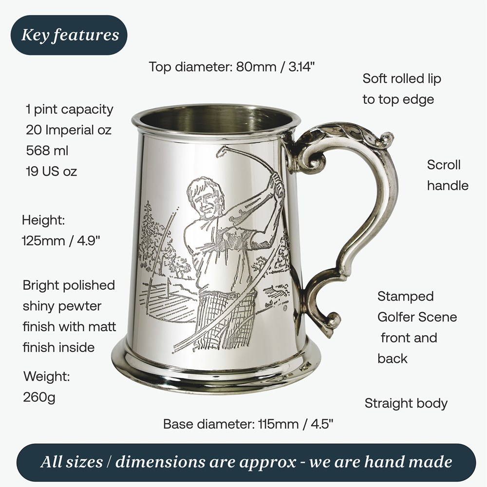 Golf Scene One Pint Pewter Tankard