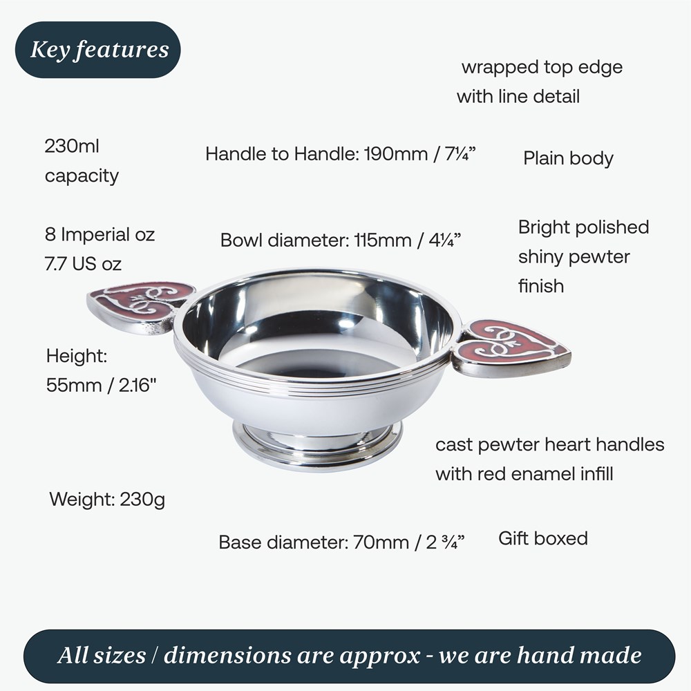 Large Red Heart Of The Highlands Pewter Quaich Large Red Heart Of The Highlands Pewter Quaich