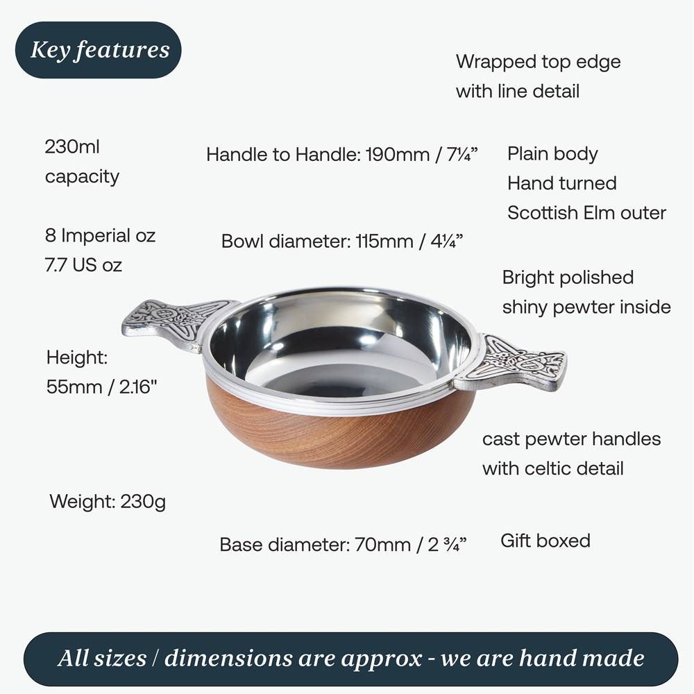 Large Wood And Pewter Quaich