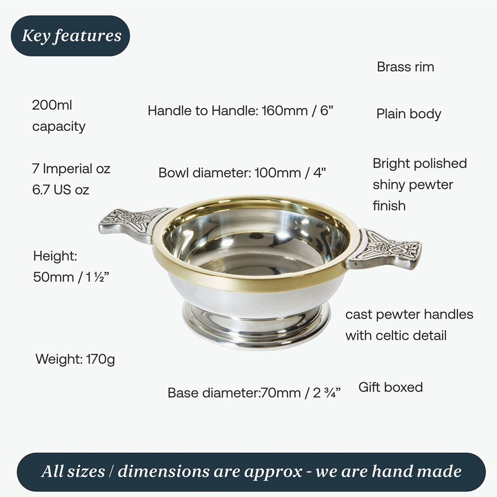 Medium Brass Rim Pewter Quaich Medium Brass Rim Pewter Quaich