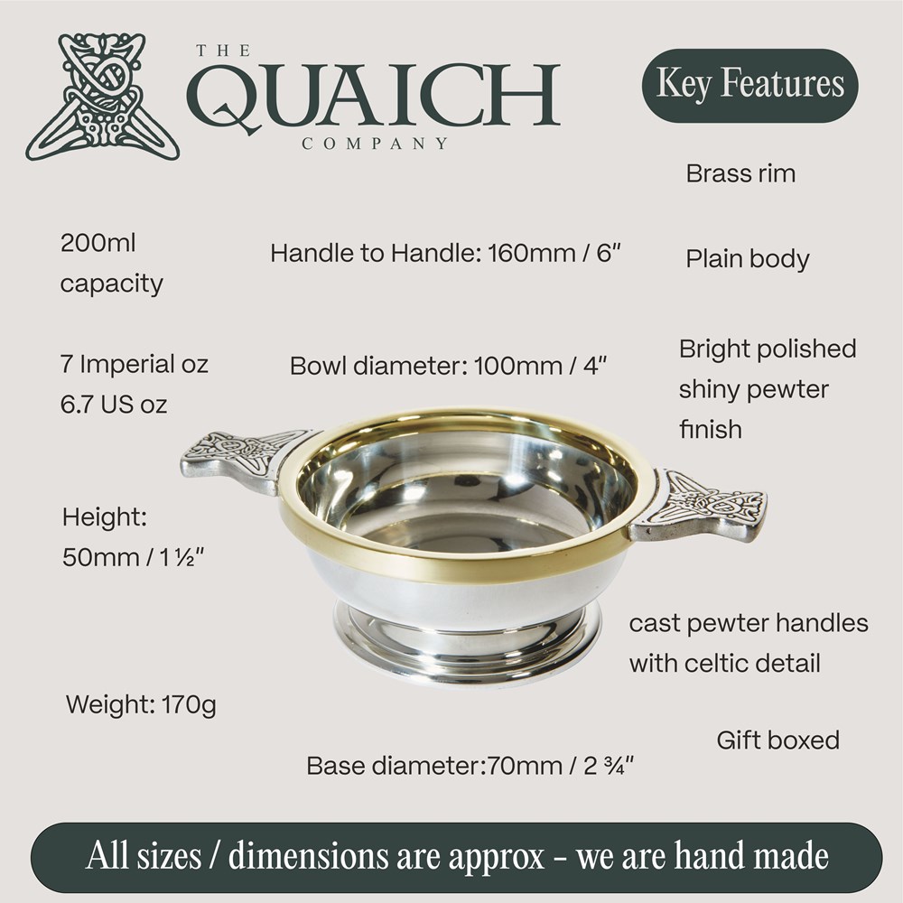 Brass Rim Medium Pewter Quaich