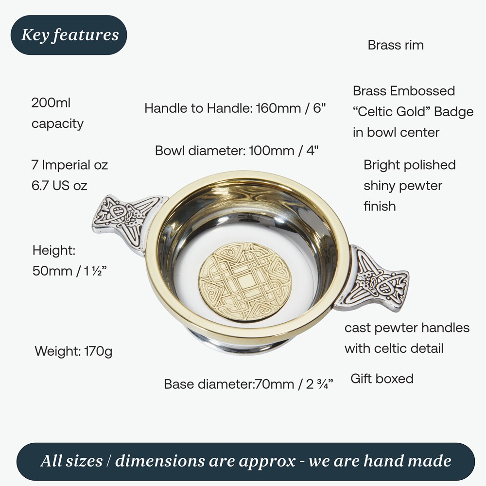 Medium Celtic Gold Brass And Pewter Quaich Medium Celtic Gold Brass And Pewter Quaich