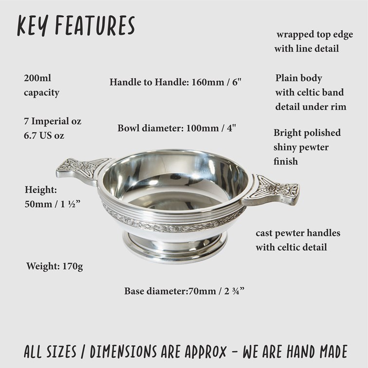 Medium Celtic Band Pewter Quaich