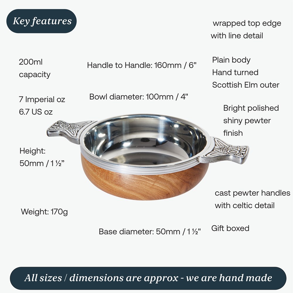 Medium Wood And Pewter Quaich