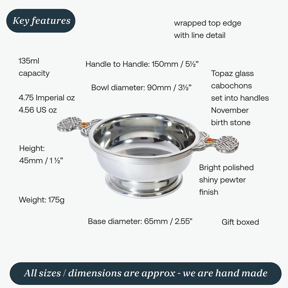 Birthstone Pewter Quaich November With Topaz Stones Birthstone Pewter Quaich November With Topaz Stones