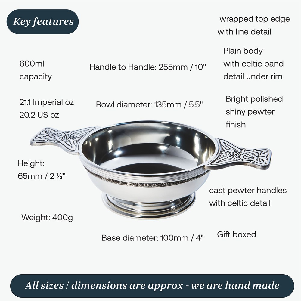 Large Plus Celtic Band Pewter Quaich