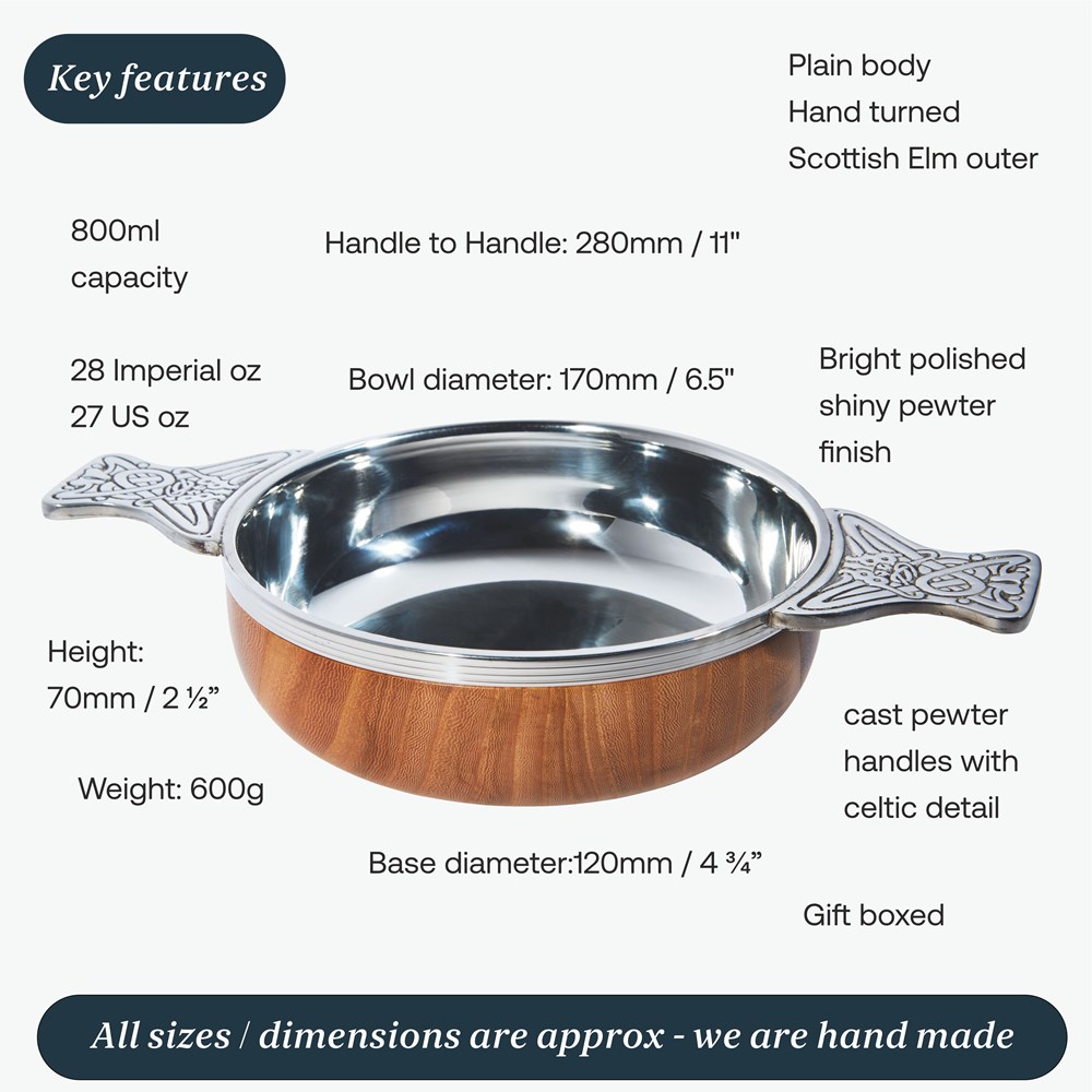 Extra Large Wood and pewter Quaich