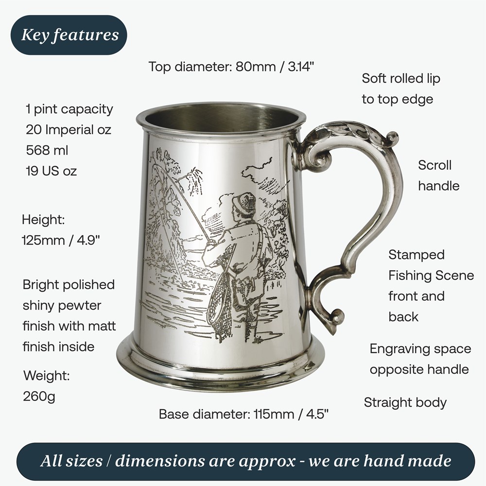 Fishing Scene One Pint Pewter Tankard Fishing Scene One Pint Pewter Tankard