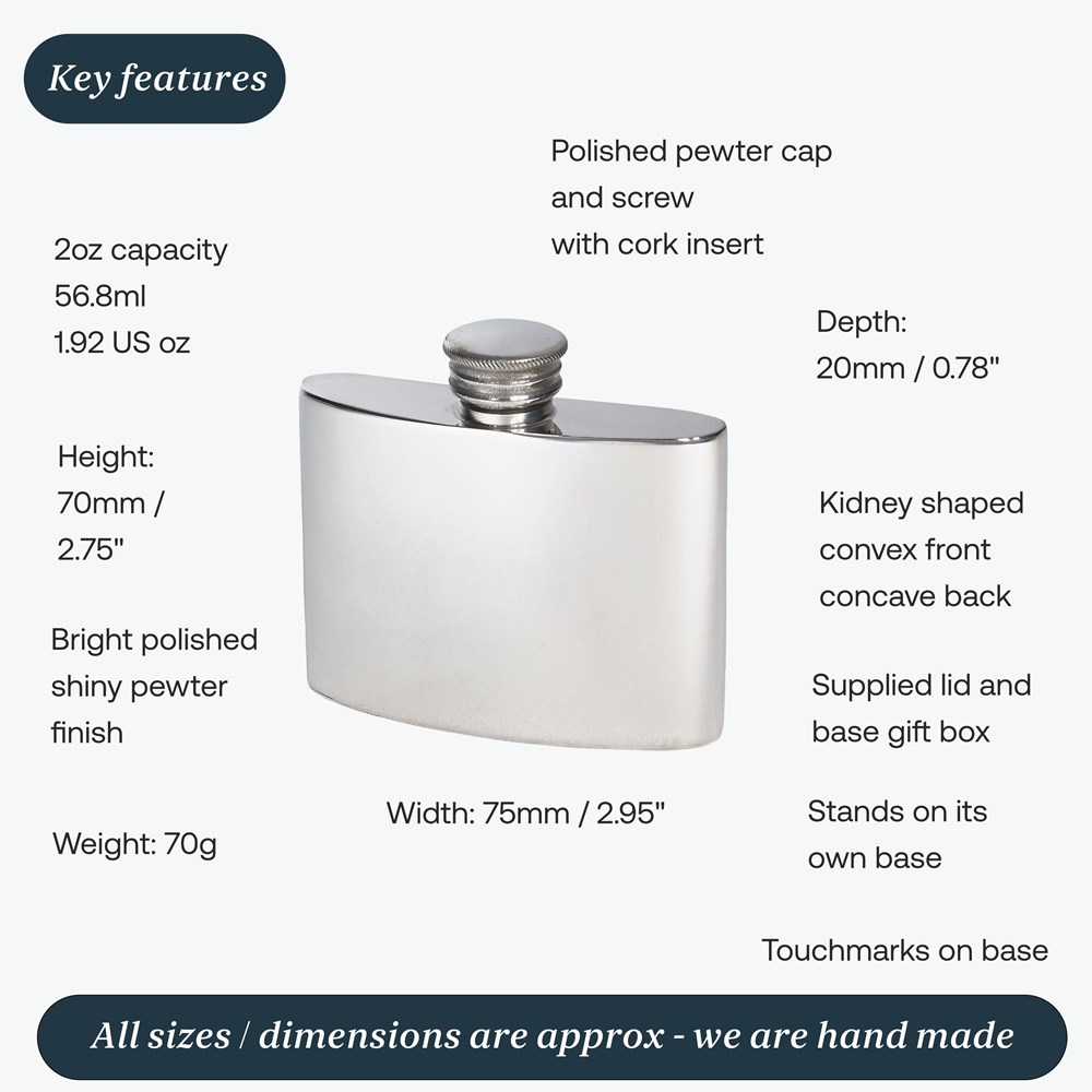 2oz Plain Pewter Kidney Flask 2oz Plain Pewter Kidney Flask