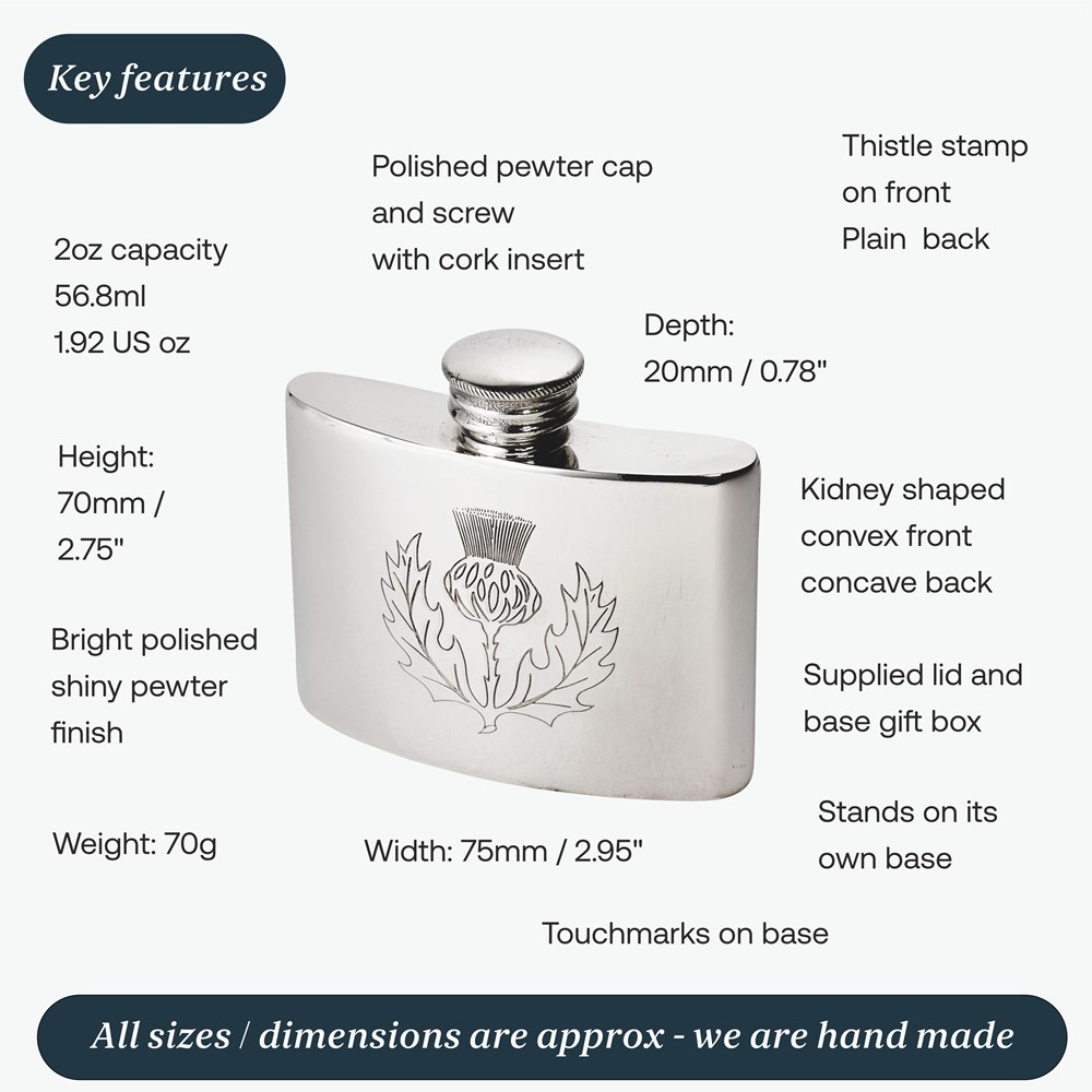 2oz Thistle Pewter Kidney Flask 2oz Thistle Pewter Kidney Flask
