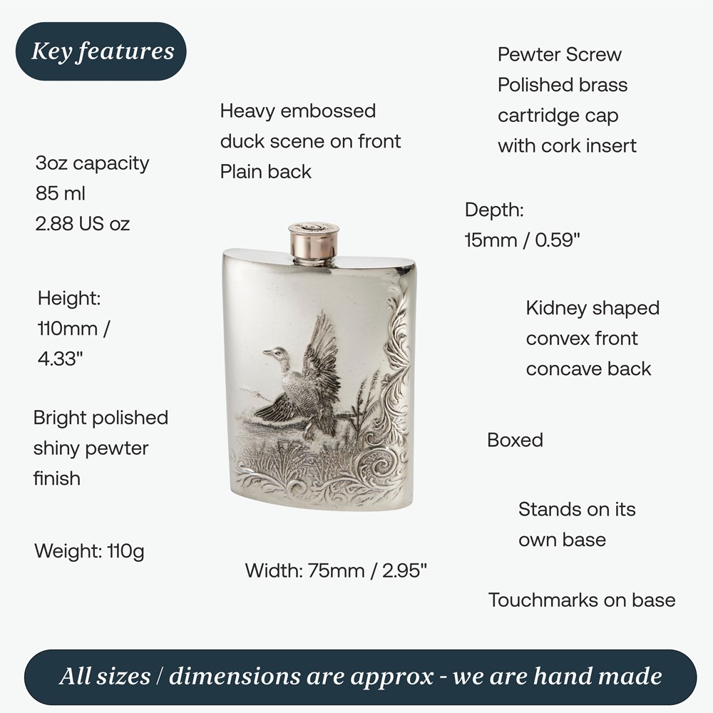 3oz Embossed Mallard Top Pocket Flask 3oz Embossed Mallard Top Pocket Flask