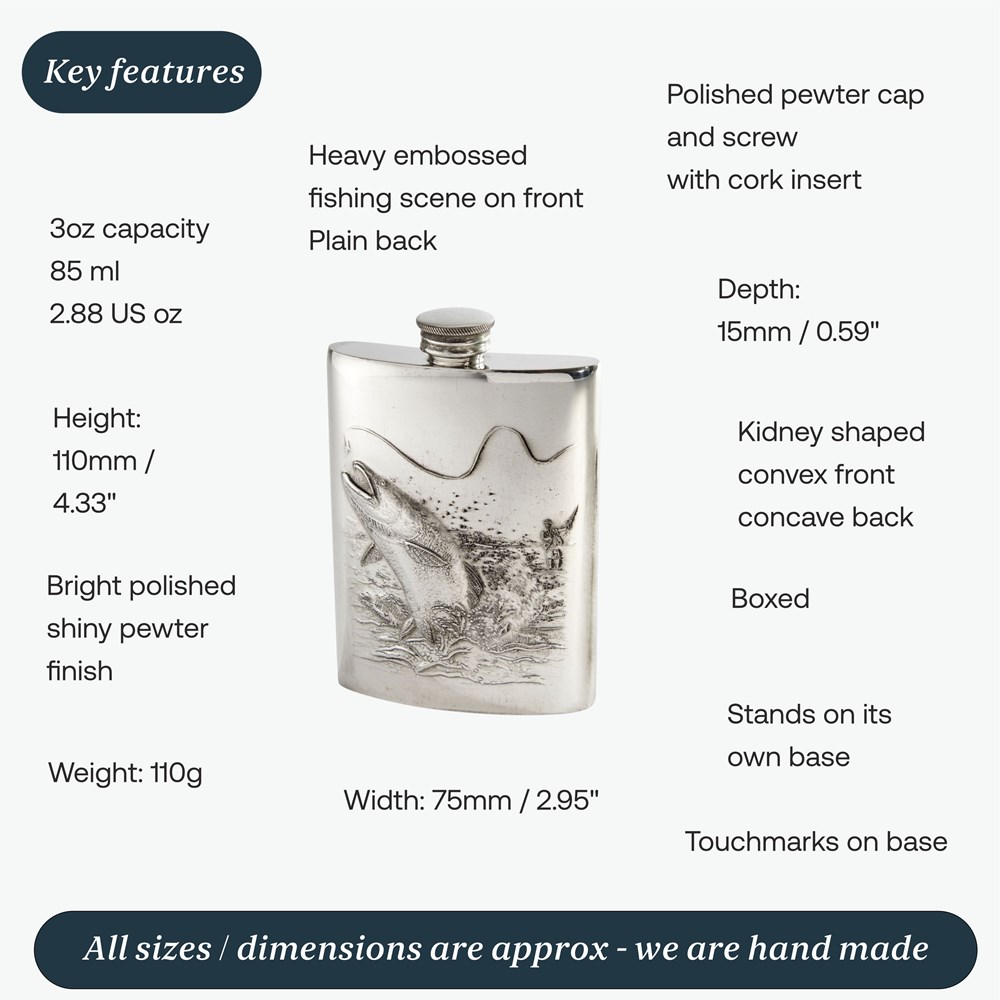 3oz Embossed Fishing Top Pocket Flask
