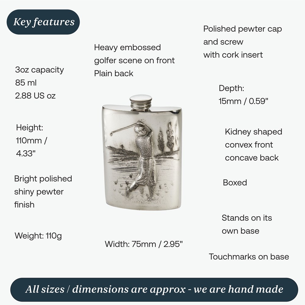 3oz Embossed Golfer Top Pocket Flask