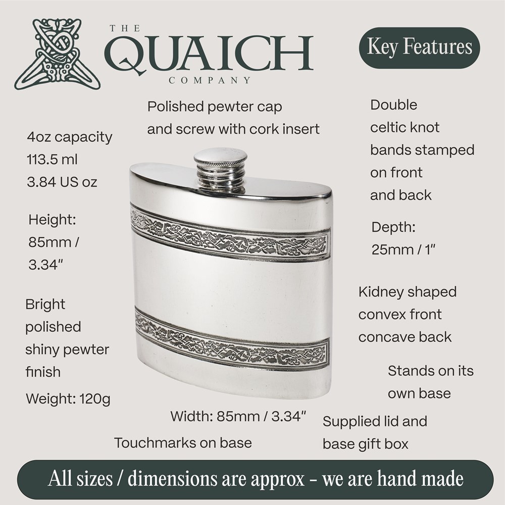 Celtic Bands 4oz Pewter Kidney Hip Flask