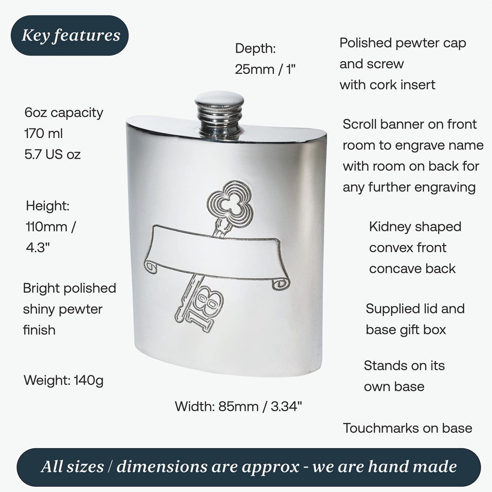 18 Key Stamp Pewter Kidney Hip Flask 18 Key Stamp Pewter Kidney Hip Flask
