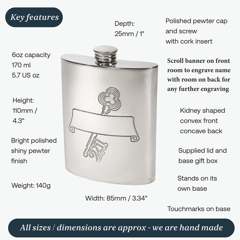 21 Key Stamp Pewter Kidney Hip Flask 21 Key Stamp Pewter Kidney Hip Flask