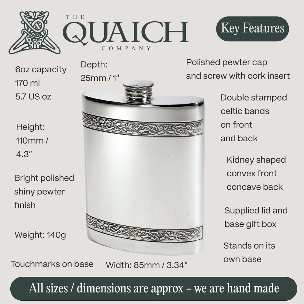 Celtic Bands 6oz Pewter Kidney Hip Flask