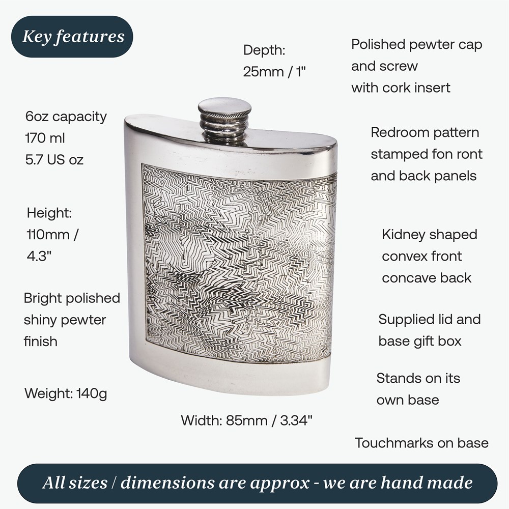 6oz Red Room Pewter Kidney Flask 6oz Red Room Pewter Kidney Flask