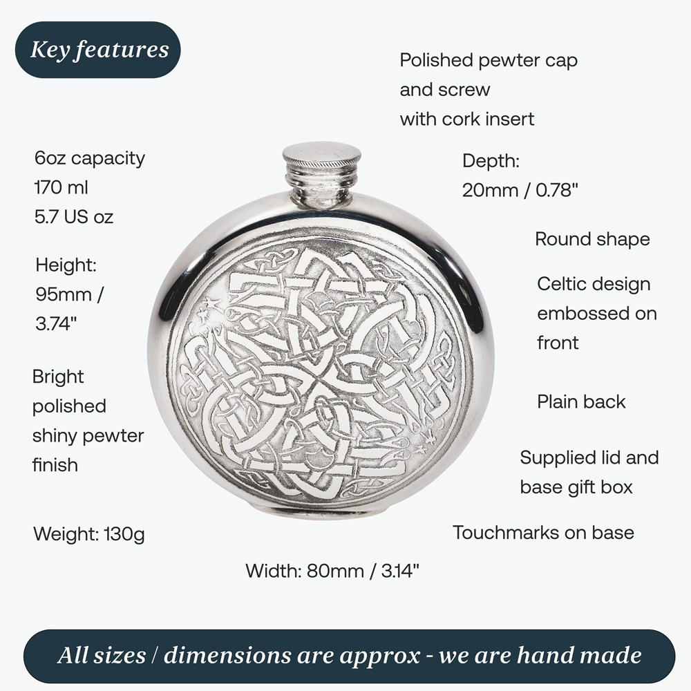 6oz Round Pewter Celtic Flask 6oz Round Pewter Celtic Flask