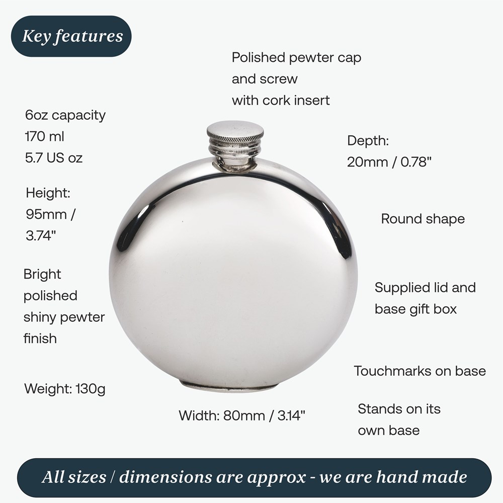 6oz Plain Round Pewter Flask 6oz Plain Round Pewter Flask