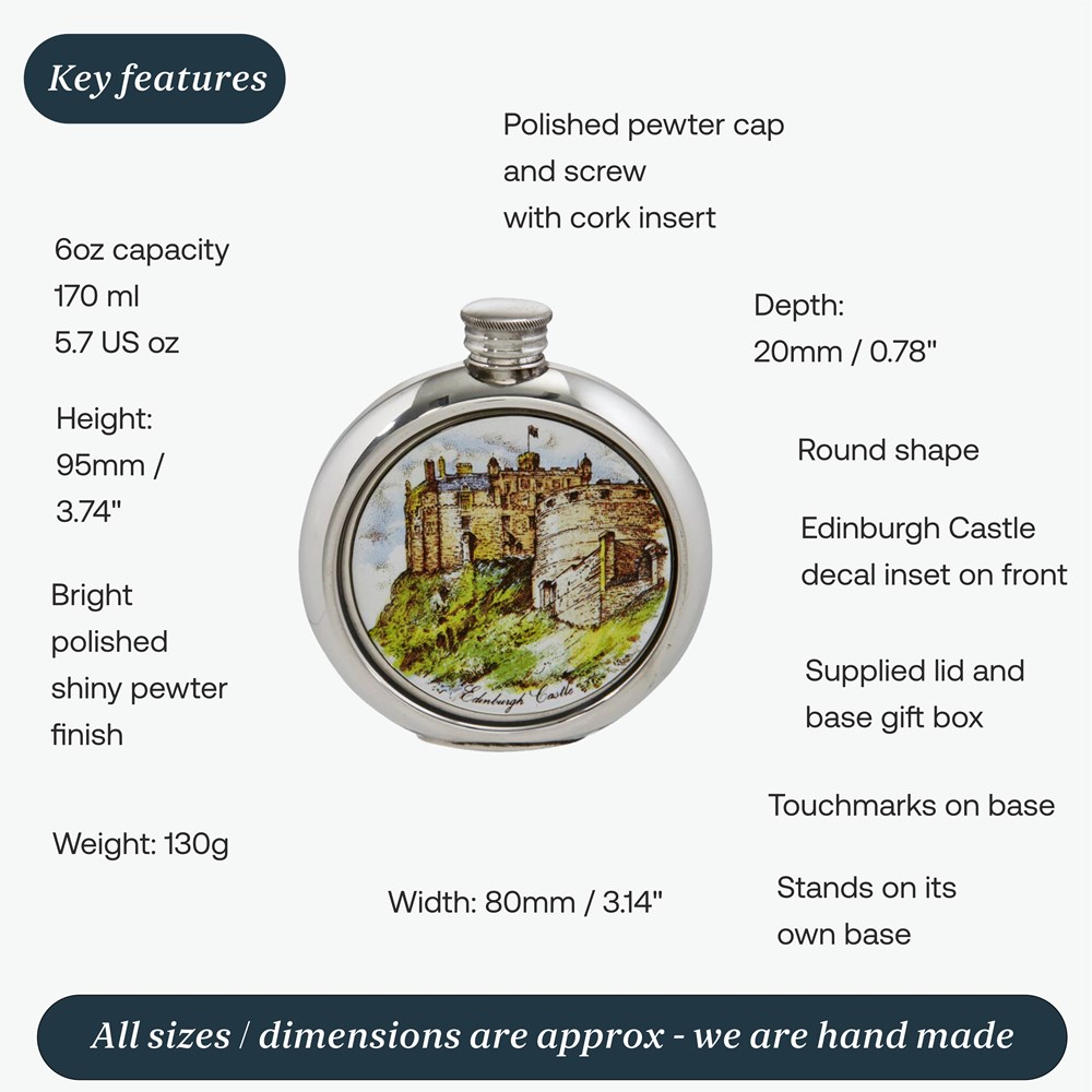 Edinburgh Castle 6oz Round Pewter Picture Flask Edinburgh Castle 6oz Round Pewter Picture Flask