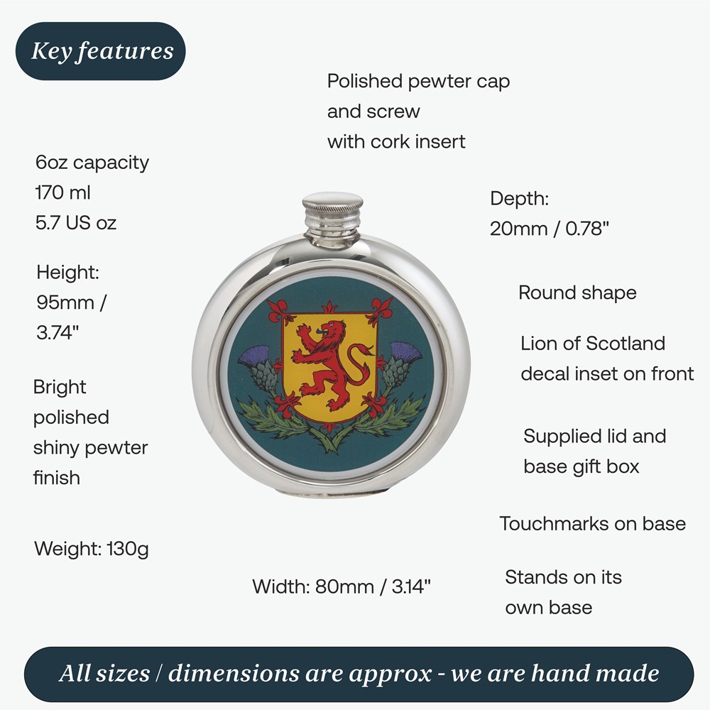 6oz Round Thistles And Lion Rampant Pewter Picture Flask 6oz Round Thistles And Lion Rampant Pewter Picture Flask