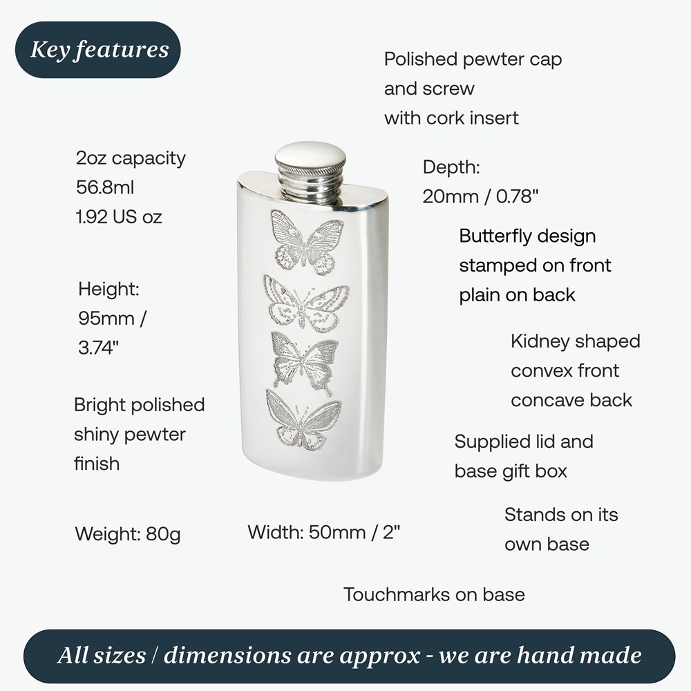 2oz Butterfly Pewter Purse Flask