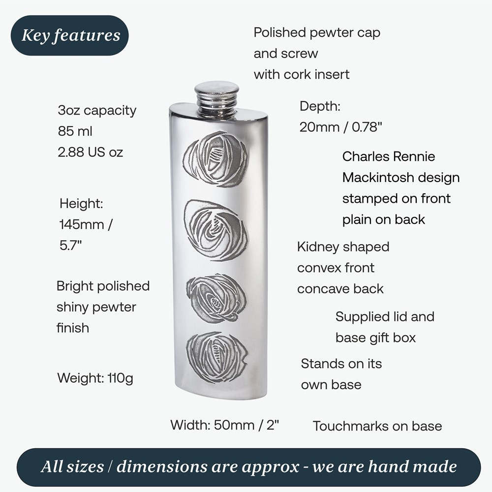 3oz Charles Rennie Mackintosh Pewter Purse Flask 3oz Charles Rennie Mackintosh Pewter Purse Flask