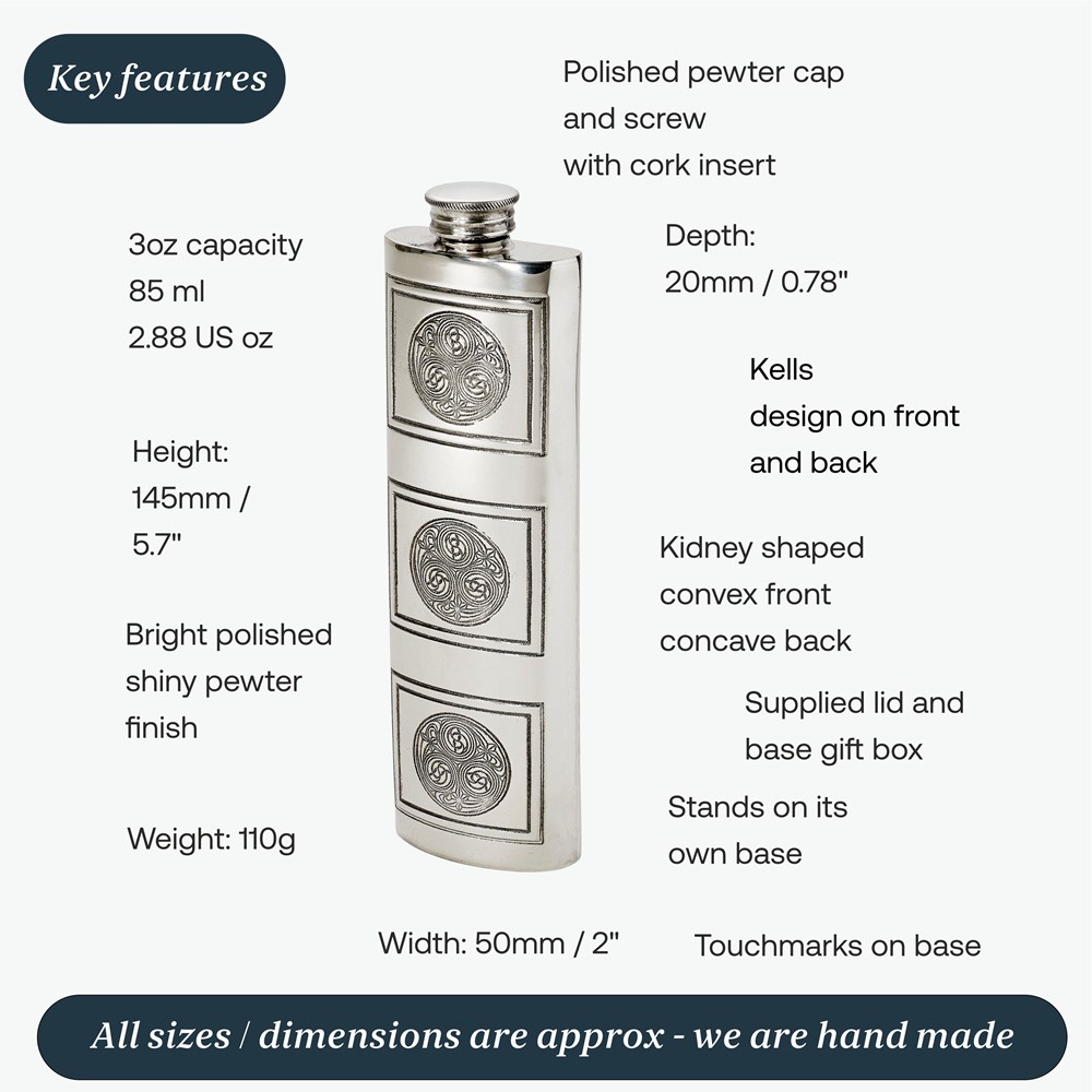 3oz Kells Pewter Purse Flask 3oz Kells Pewter Purse Flask