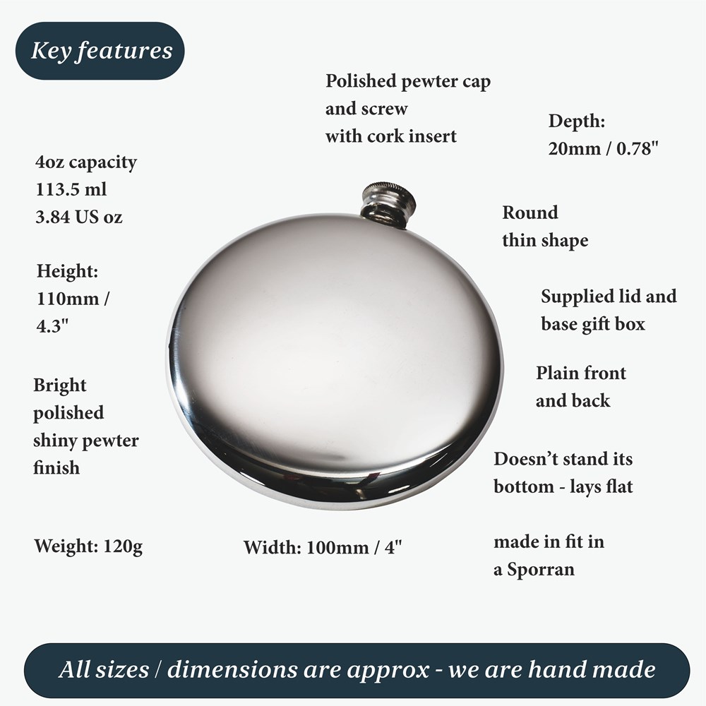 4oz Round Pewter Sporran Flask 4oz Round Pewter Sporran Flask
